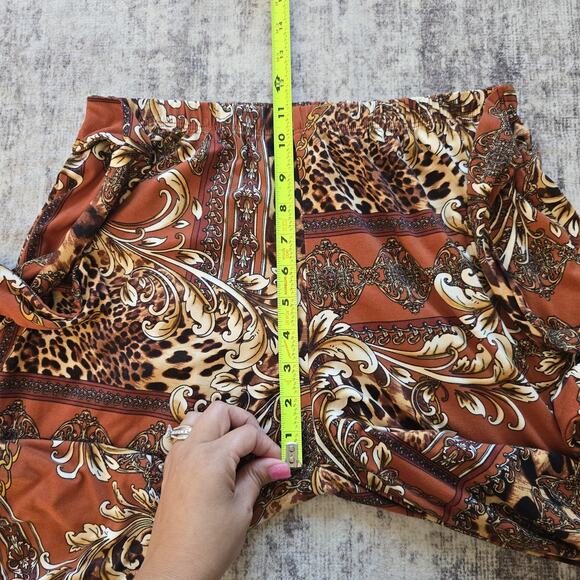 Maxine Nichols Pants Womens Large Brown Leopard Baroque Palazzo Stretch Pull On - Picture 6 of 8